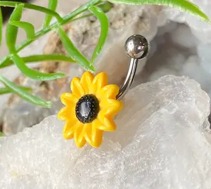 Yellow Sunflower Belly Ring Piercing Navel Naval Flower Surgical Steel Jewelry