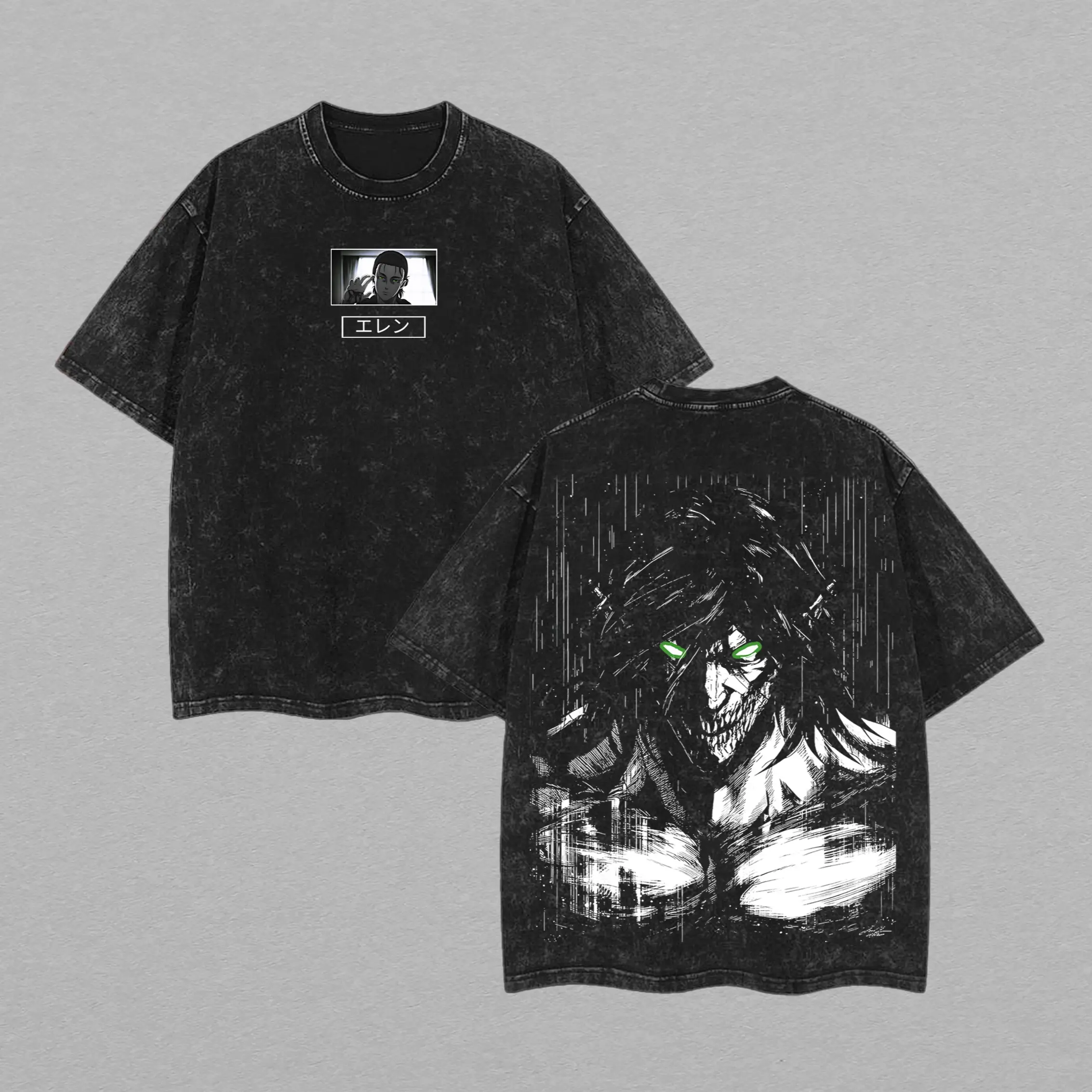 Eren Yeager Titan Form T-Shirt – Washed Attack On Titan Anime Tee, Oversized Streetwear, Premium Graphic Print, Heavyweight Cotton, Unisex Casual Outf
