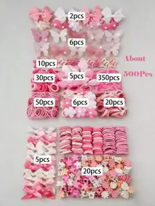 500pcs Girls Bowknot Hair Clips, Elastic Hair Ties, Rabbit Ear Hair Bands, Duck Clip Barrettes, Flower Hair Accessories, Versatile Hair Accessories for Daily Use