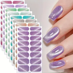 Cat's Eye Glitter Self-adhesive Gel Nail Full Wraps, 8 Sheets Nail Art Stickers, Shimmery Finish, No UV Lamp Required, Suitable for Women's Party DIY Nail Art Supplies, Wrap Nail Design