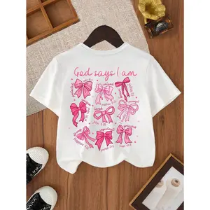 Short-sleeved T-shirt - 100% cotton, 180gTween cartoon bow print round-neck short-sleeved T-shirt. Spring and summer casual T-shirt suitable for Tween girls