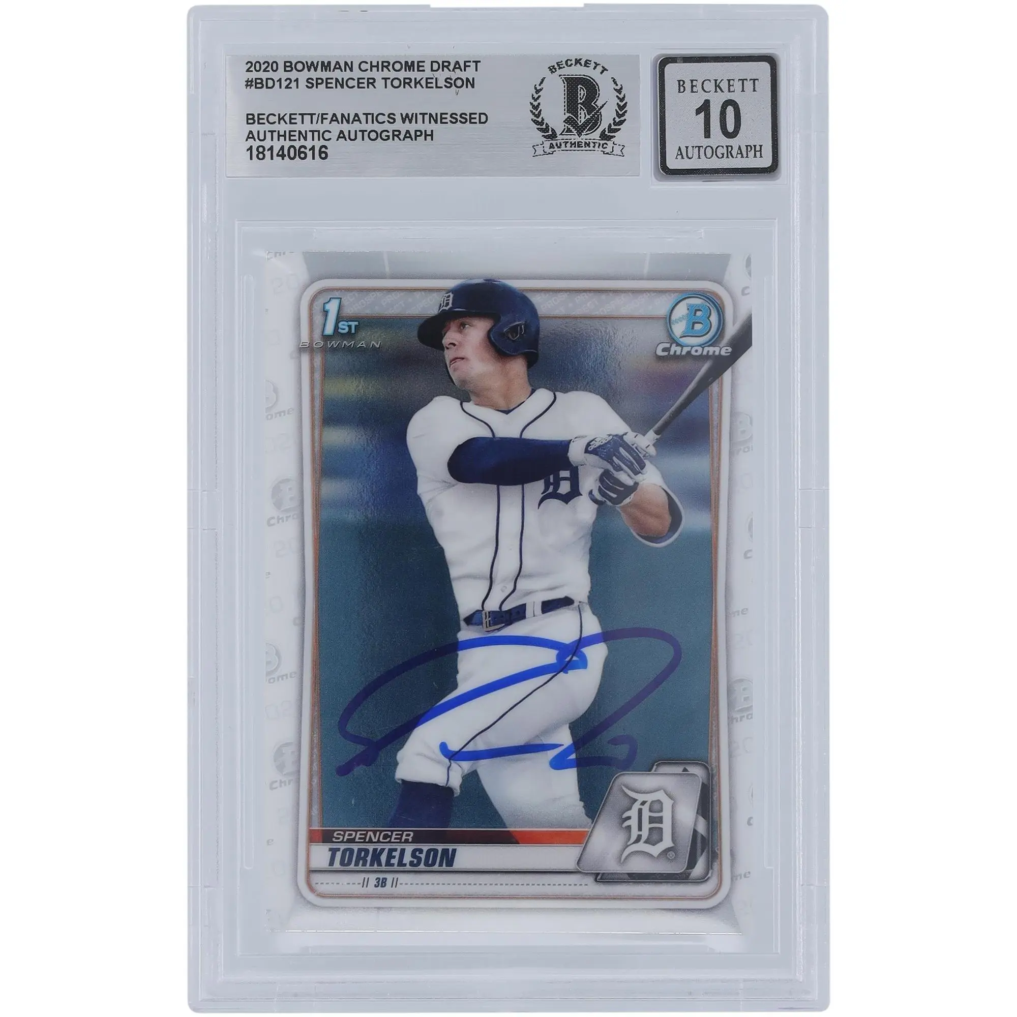 Spencer Torkelson Detroit Tigers Autographed 2020 Bowman Chrome Draft #BD-121 Beckett Fanatics Witnessed Authenticated 10 Card - Fanatics Authentic Certified