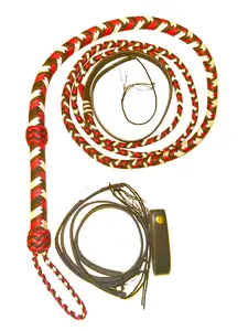 EPT Bull Whip - Red & Black & White & Brown Paracord on Leather Bolsters 16 Ply 4ft to 14ft Handmade with Storage Strap & Extra Cracker Replacements