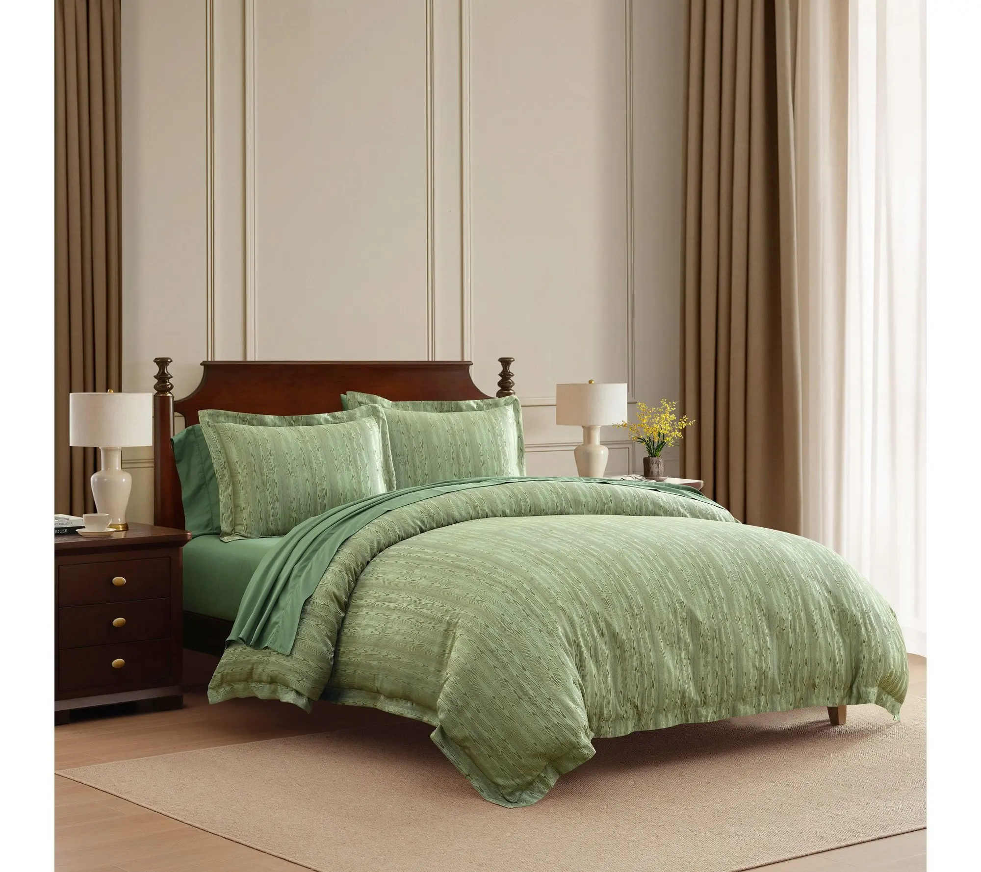 Martha Stewart Faux Bois Green Cotton Blend King Duvet Set