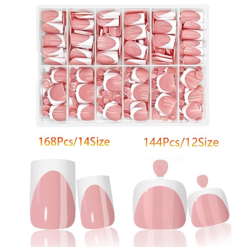 312Pcs White French Tip Press-On Nails & Toenails Set, Fake Nails Kit, Short Square Shape, Light Brown Glossy Finish Hands & Feet Nails, Detachable DIY Nail Art , Easy Application for Hands & Feet, Nail Art Supplies, Elegant Nail, Durable Pressons
