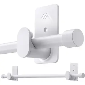 Curtain Rods No Drilling for Windows 30 to 90 Inches,5/8 Inch Diameter No Drill Small Curtain Rod Set with 3M Adhesive Brackets, White