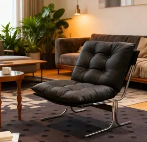 Modern High Back Leather Accent Chair Upholstered Armchair with Sturdy Metal Legs Soft Padded Cushion Comfy Lounge Sofa Chair Stylish Seating for Living Room Home Office Bedroom Dining Room