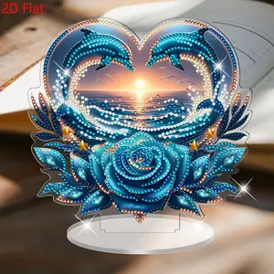 2D Flat -1PC Sunset Dolphin Pattern Diamond Painting Desktop Ornaments, 5D DIY Irregular Shape Diamond Inlay Painting Ornaments, Acrylic Decoration Crafts, suitable for home desktop art, is the perfect gift for the holidays