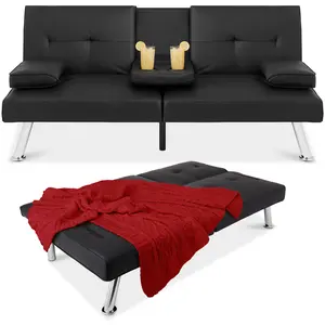 Best Choice Products Modern Faux Leather Convertible Futon Sofa w/ Removable Armrests, 2 Cupholders