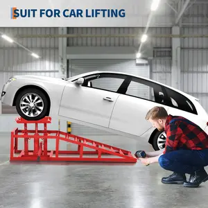 Garvee 2PCS 5-Ton Hydraulic Car Ramps - Heavy Duty Adjustable Vehicle Lift Ramps 9.4"-13.3" Height, Low Profile Design with Anti-Slip Surface for Oil Changes, Garage Repairs, Cars, SUVs