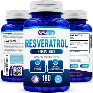Resveratrol Capsules 1000mg Serving 180 Capsules Anit-Aging and Cardiovascular
