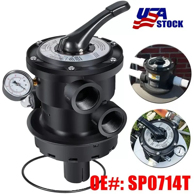 1.5" Hayward SP0714T VariFlo Top Mount Multiport Valve for Pro & VL Sand Filters, Built-In Sight Glass, Ergonomic Handle, High Flow, Injection Molded Noryl Valve Key, Premium Grade ABS