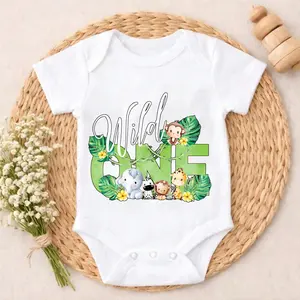 Baby Bodysuit Wild One Jungle Animal Print 100% Pure Cotton Non-Irritating Snap Closure Breathable Stretchy Perfect For Gifting & Everyday