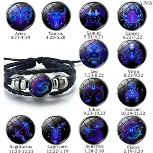 Personalized Zodiac Sign Manifestation Bracelet, 12 Constellations Leo Aries Taurus Gemini Cancer Virgo Libra Scorpio Sagittarius Capricorn Aquarius Pisces, Trendy Couple Bracelets, Ideal Valentine's Day Jewelry Gift for Women