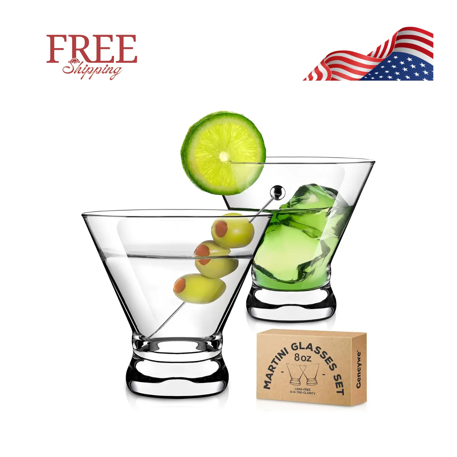 2 Pack Martini Glasses, 8 Ounce Crystal Cocktail Glasses