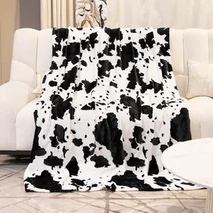 Cow Print Throw Blanket - Black & White Plush Flannel Fleece, Soft Lightweight All-Season Bedding Decor for Adults, Blankets for Bedroom, Cow Lover Birthday Gift, Throw Blankets