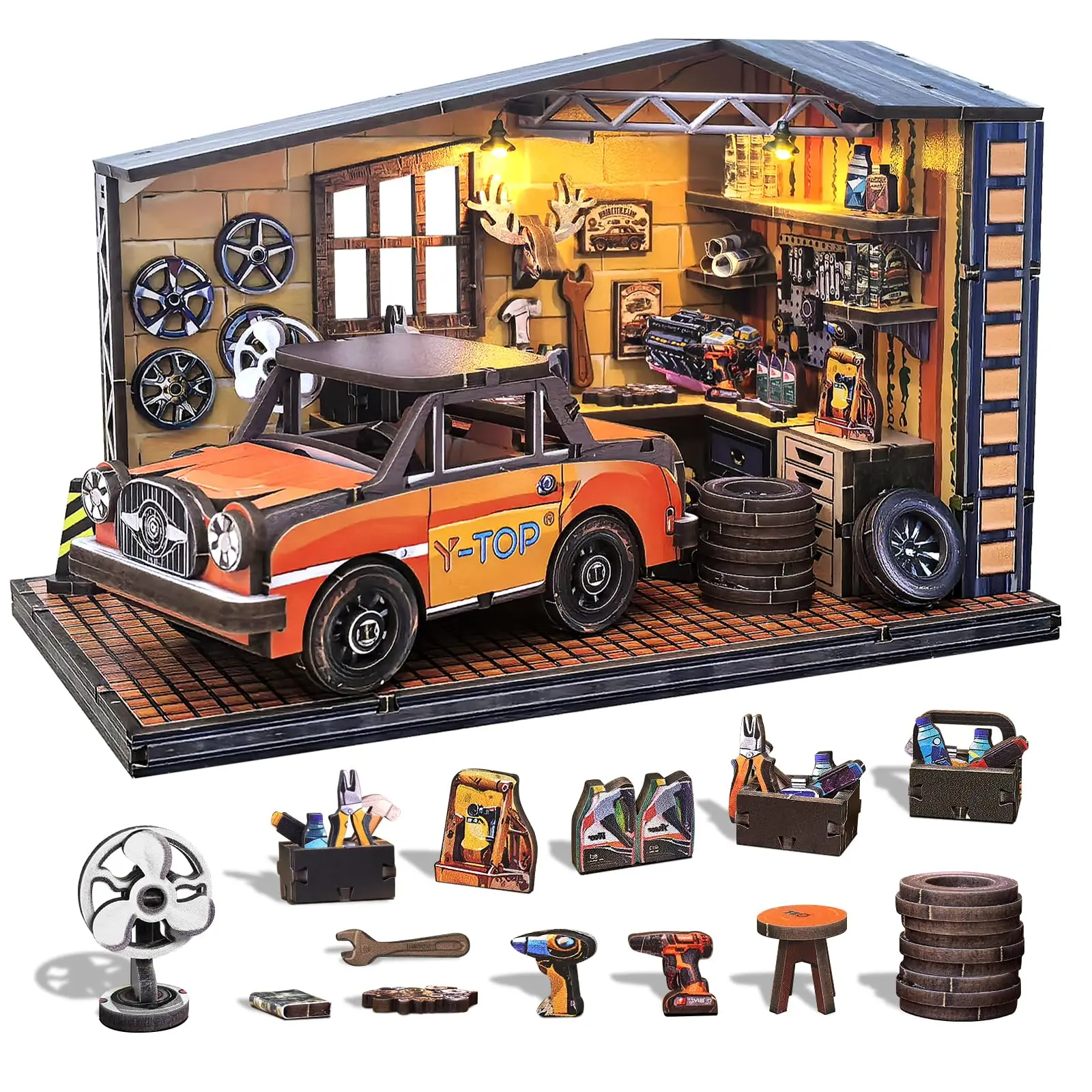 DIY Book Nook Kit, Miniature House Model Set, 3D Wooden Puzzle, Desktop Decoration, Birthday Gift, Christmas Present, Home Decor, Model Car Kit