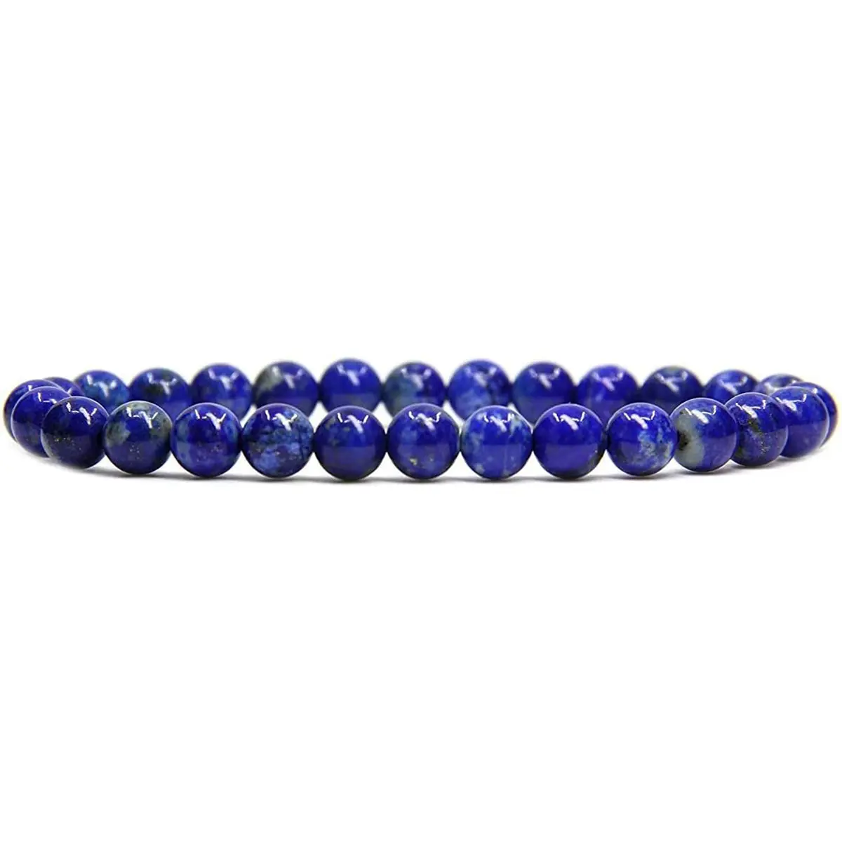 Natural Lapis Lazuli Crystals Beaded Bracelet - 4mm Blue Gemstone Elastic Stretch Healing Bracelet, Boho Handmade Jewelry for Adults' 6.5 inch Wrist Daily Wear, Gift for Him