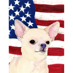 212 MAIN Polyester House-Size Banner, 28x40 in. USA American Flag With Chihuahua Design for Home Decorative Use