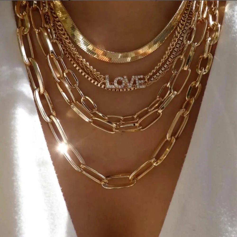 Boho Crystal Layered Necklace Set | Multi-Chain Stack for Women