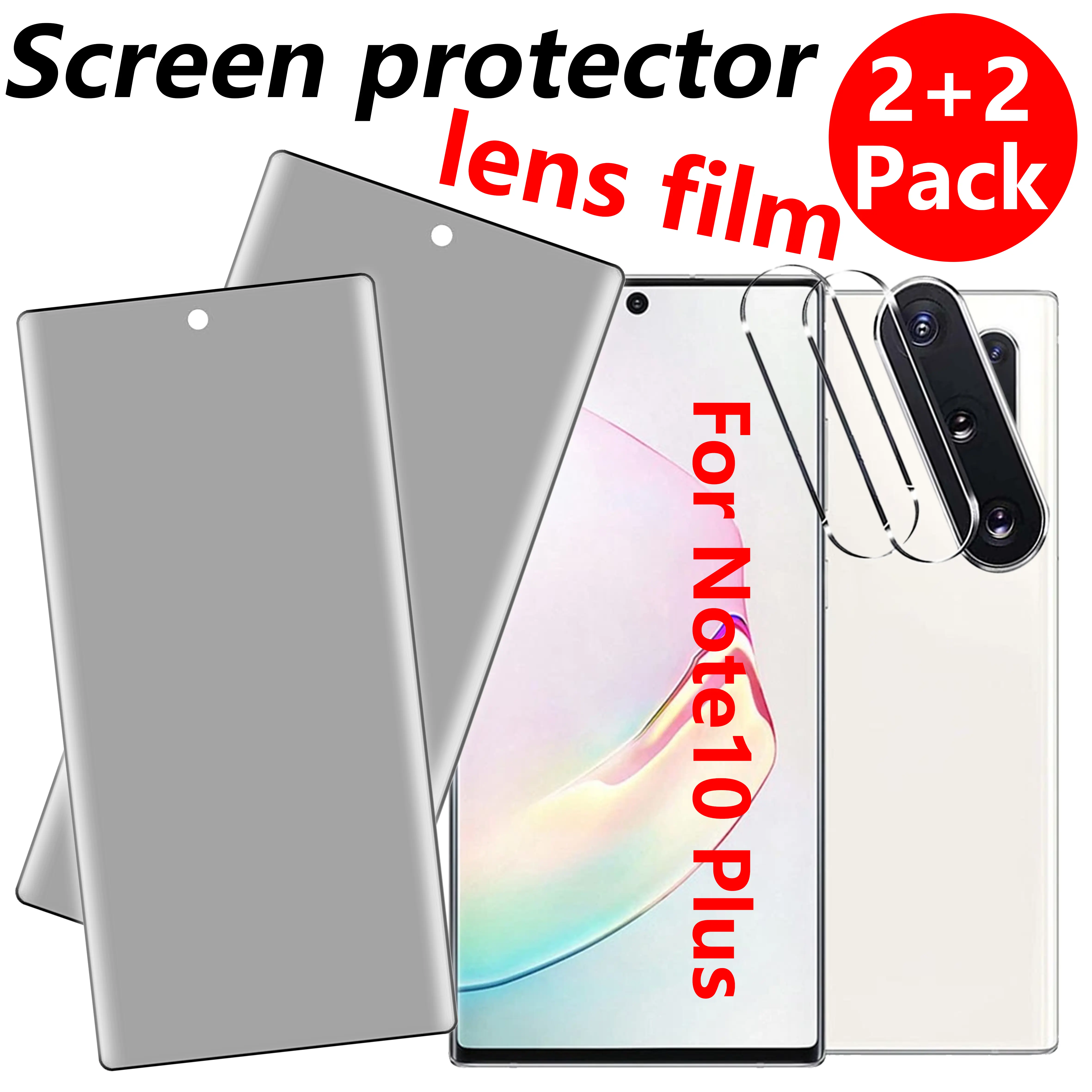 Privacy Screen Protector for Samsung Galaxy Note 10 Plus 5G 6.8 Inch Tempered Glass [2 Pack] with Camera Lens Protector [2 Pack].Anti-spy,No Bubbles,9H Hardness HD, Full Coverage Glass Film for Samsung Galaxy Note 10 Plus (Black)