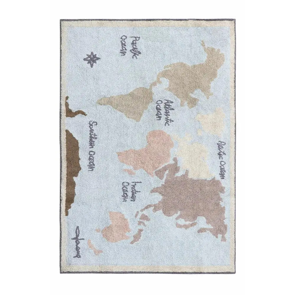 Washable Cotton Rug Vintage Map