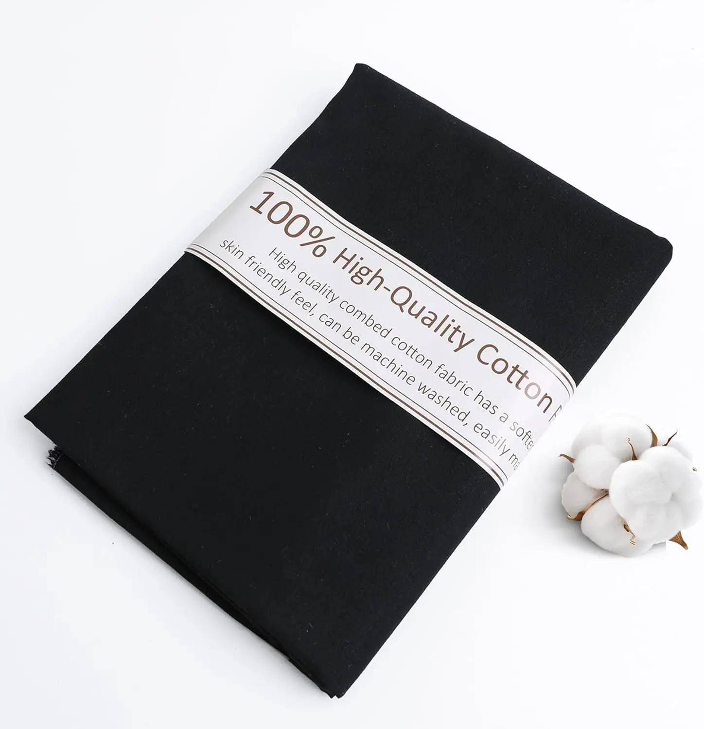 Black Cotton Fabric, Natural 100% Cotton Poplin Fabric by the Yard 59 Inches Wide Lining Fabric for Sewing Apparel Cloth Soft Embroidery Quilting, 1 Yard