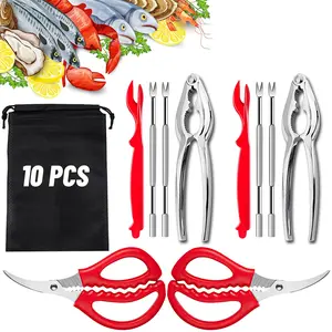 10 Pcs Seafood Tools Set - Crab Lobster Crackers Stainless Steel Forks Opener Shellfish Lobster Crab Leg Sheller Seafood Scissors