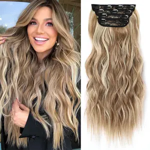 AISI HAIR Synthetic Clip Hairpieces, 4PCS 20in Heat Resistant Colored Thick Deep Wave Extensions for Women, Synthetic Clip Hairpiece