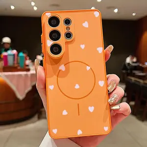 Magnetic Phone Case For Samsung Galaxy S25 S26 Ultra S24 S23 FE A17 A57 A56 A37 A16 A35 A55 A15 A36 A55 Mini Heart Printed Cover Cute Monkey Cartoon