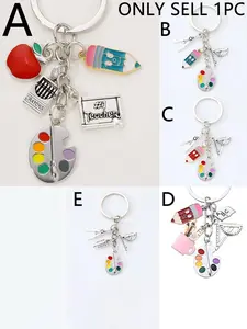 A lady's creative alloy drawing board pencil apple keychain, exquisite bag pendant, graduation season, teacher's day, back-to-school season gift keychain