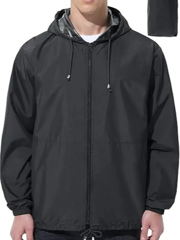 Men's Waterproof Rain Jacket Lightweight Packable Windbreaker with Hood for Hiking, Running, Cycling & Travel