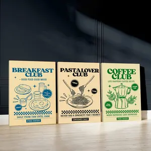 3pcs Breakfast Mood Wall Art, Pasta Passion Poster, Coffee Culture Art Prints, Festive Club Home Decor, Modern Wall Paintings, Cozy Canvas Posters Wall Arts, Decor for Living Room, Restaurant, Kitchen, Bedroom, Housewarming Gift, With Frame