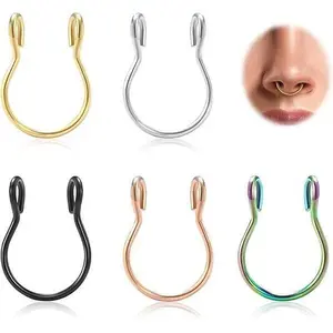 5Pcs/Set Faux Septum Nose Ring Clip-on Handmade 22-20 Gauge/8mm-10mm Sizes