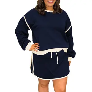 Plus Size Color Block Drop Shoulder Shorts Set Outfit Curve Womenswear Two Piece Set