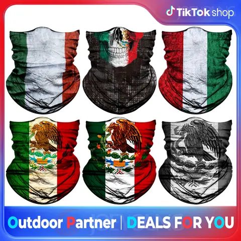 Outdoor Partner 6Pack Mexico Flag Neck Gaiter Face Mask Skull Face Cover Head Wrap Bandana Headband Scarf Balaclava Headwear Great for motorcycle,biking,fishing,climbing,construction work,Outdoorfun,Headwear TikTokShopBacktoSchool