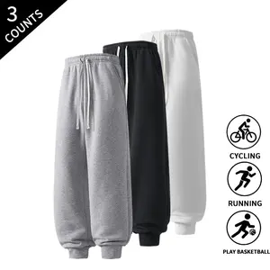 3-Pack Men’s Straight-Leg Cuffed Joggers, Loose Tapered Sweatpants, Casual Everyday Streetwear Athletic Pants