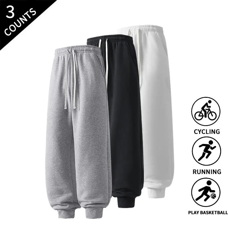 3-Pack Men’s Straight-Leg Cuffed Joggers, Loose Tapered Sweatpants, Casual Everyday Streetwear Athletic Pants