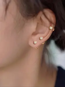 Women's Artificial Zircon Stud Earrings Set, 3 Pairs Rhinestone Ear Cuff Jewelry for Women & Girls, Elegant Party Accessories, Trendy Jewelry, Dainty Fashion Jewelry