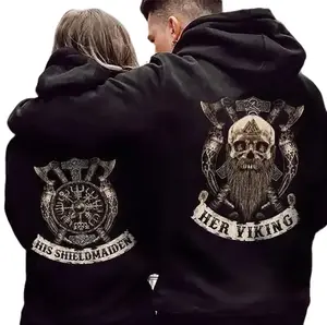Matching Viking Couple Hoodie Her Viking His Shield Maiden Couple Matching Hoodies Pullover for Women for Men Unisex, Perfect Gift Anniversary Clothes