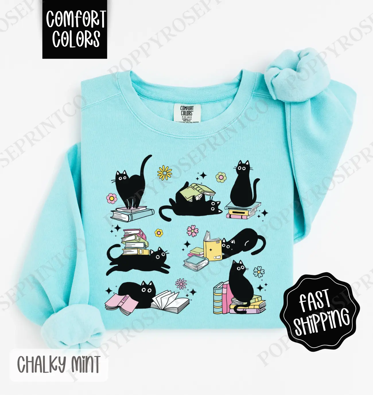 Cats Reading Comfort Colors Sweatshirt, Cat Lover Gift, Readers Pullover