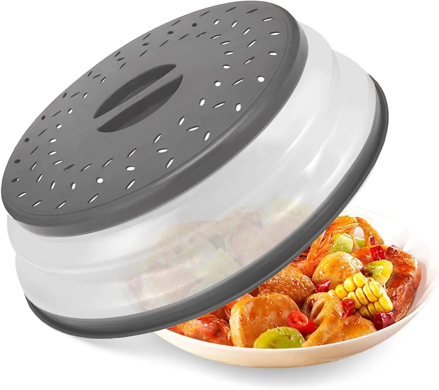 12-Inch Clear BPA-Free Kitchen Utensil Food Lid, Collapsible Vented Plate Guard, Anti-Splash Microwave Accessory, Dishwasher Safe, Space-Saving, Utensils