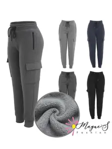 HF1172-Women's Winter Time Joggers with Fleece Lining and Cargo Pockets for Cozy Comfort