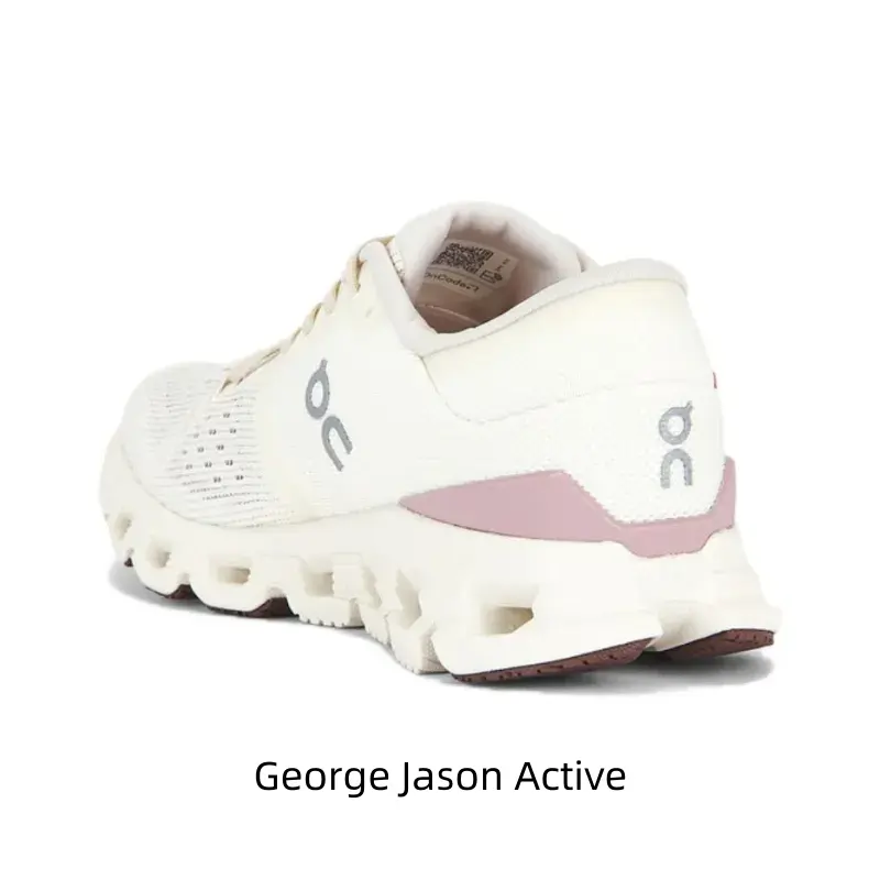 Unisex Ivory White & Dusty Pink Contrast Sneakers Perforated Mesh Hollow Cutout Thick Sole Daily Jogging Walking Shoes
