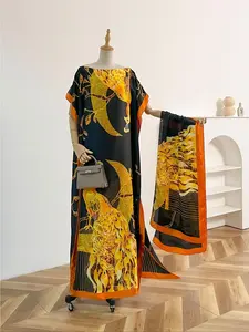 Women's Animal Print Long Sleeve Open Front Kimono & Scarf Set, Casual Elegant Outerwear & Shawl Set for Beach Vacation, Ladies Clothes Accessories for All Seasons Swimsuit Coverup Beach Cover Ups