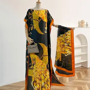 Women's Phoenix print long scarf and pendant necklace set, casual and elegant shawl and necklace set, fashionable accessories for daily wear