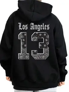 Los Angeles 13 Chicano Clothing Lowrider Style Chicana Art Gangster Clothes Cholo Outfit Cotton Fabric Unisex Hoodie for Men and Women Long Sleeve Casual Streetwear