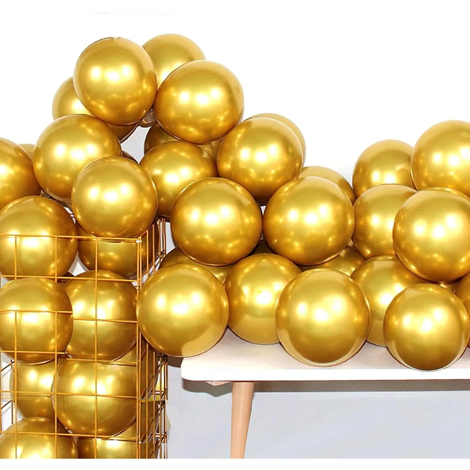 12-Inch Gold Metallic Chrome Latex Helium Balloons, 100-Pack Thick Metallic Shine Square Letter Print for Birthday, Business Balloon Decor