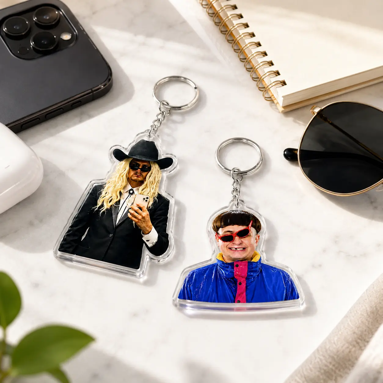 Funky Singer Style Acrylic Keychain, Quirky Artist Accessory, Retro Pop Star Inspired Charms