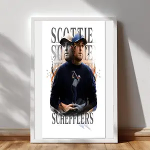 Scottie Scheffler Golf Poster – Action Shot of PGA Champion – Sports Wall Art for Living Room & Office Decor.